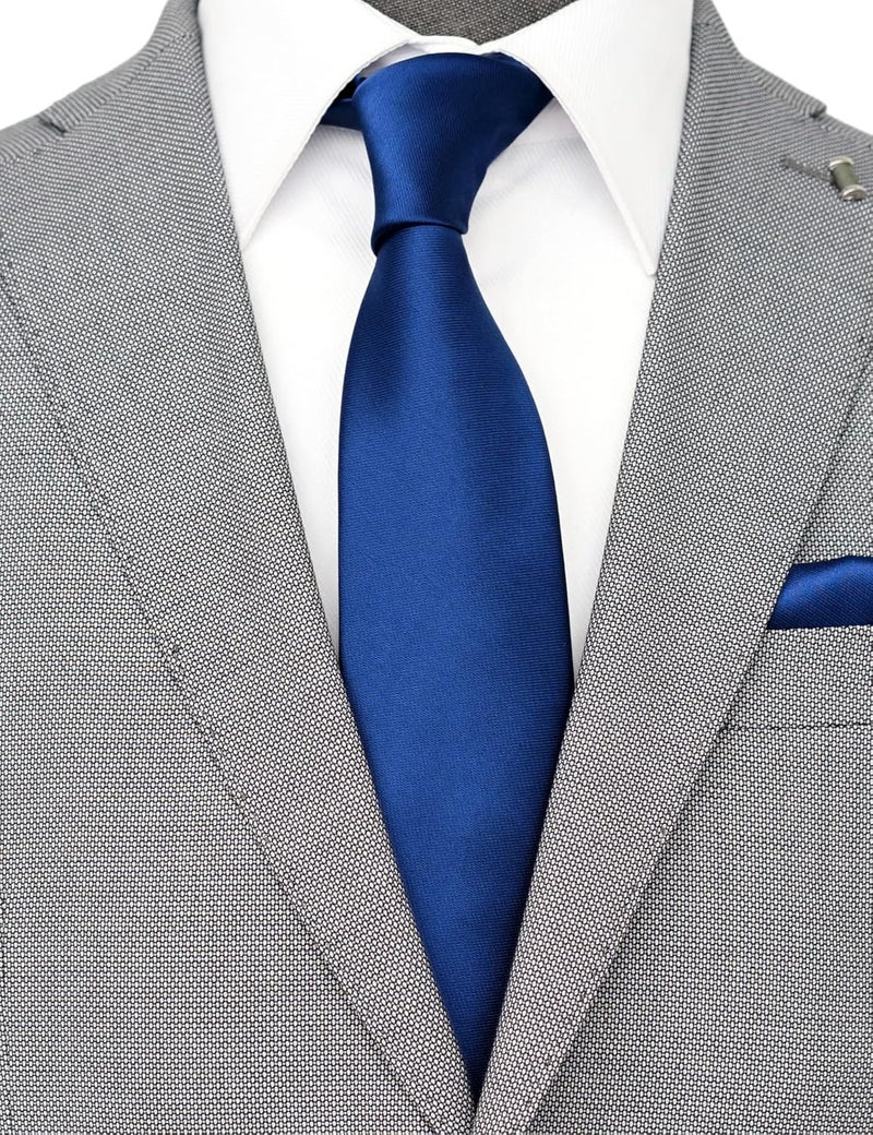 ZENXUS Regular Tie and Pocket Square for Men, Solid Color Necktie Set, 3.2 inch Standard Width - Image 2
